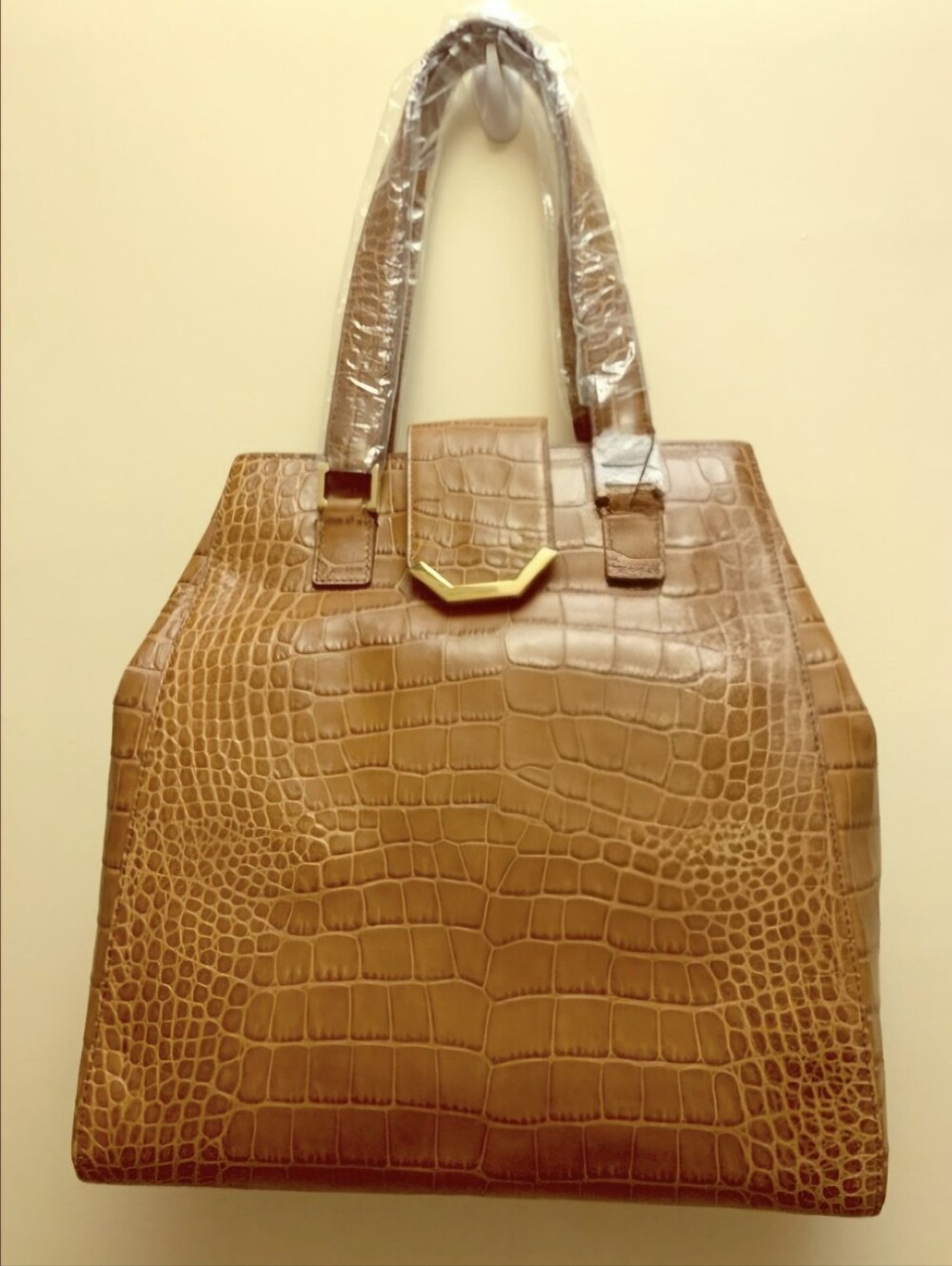 Brooks Brothers Crocodile-Embossed Leather Tote, characterized brown Leather